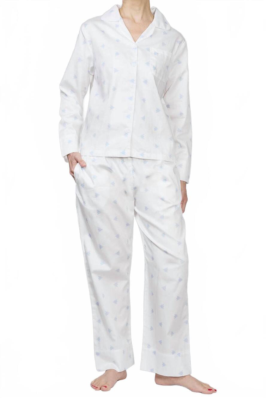 NEW HAUTE HOME bee long sleeve pajama set in blue
